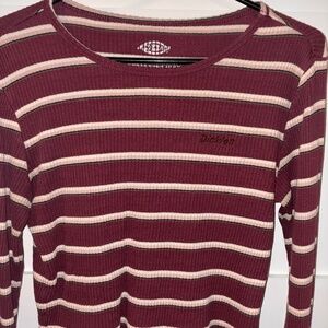 Dickies Cropped Long Sleeve Striped Top Burgundy Size Medium Maroon